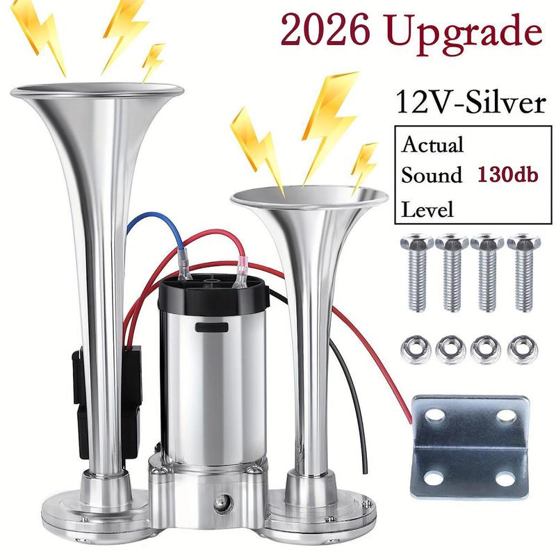 2026 Upgraded 12V 130DB Air Horn Dual Horn, Horn Kit with Air Compressor,Dual